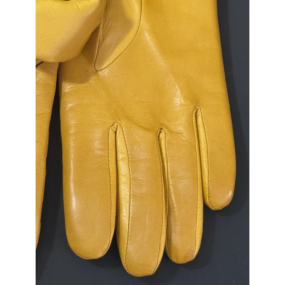 Coach Yellow Leather Quilted Bow Heart Wool Lined Gloves Size 8